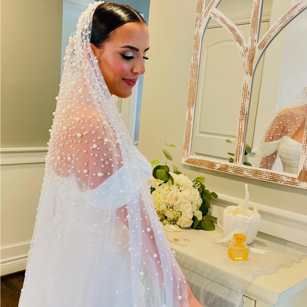pearled white wedding veil